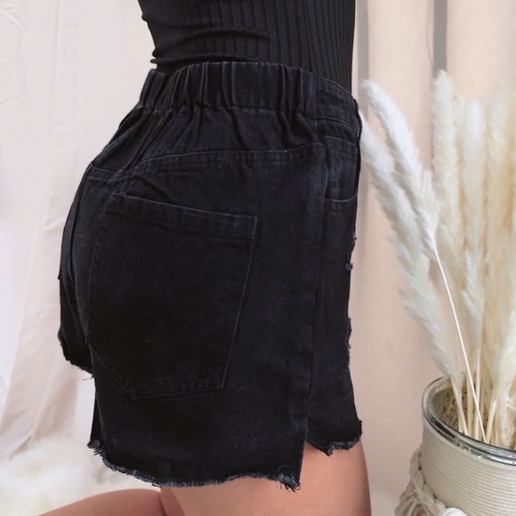 Distressed Black Denim Shorts - Picture 2 of 2